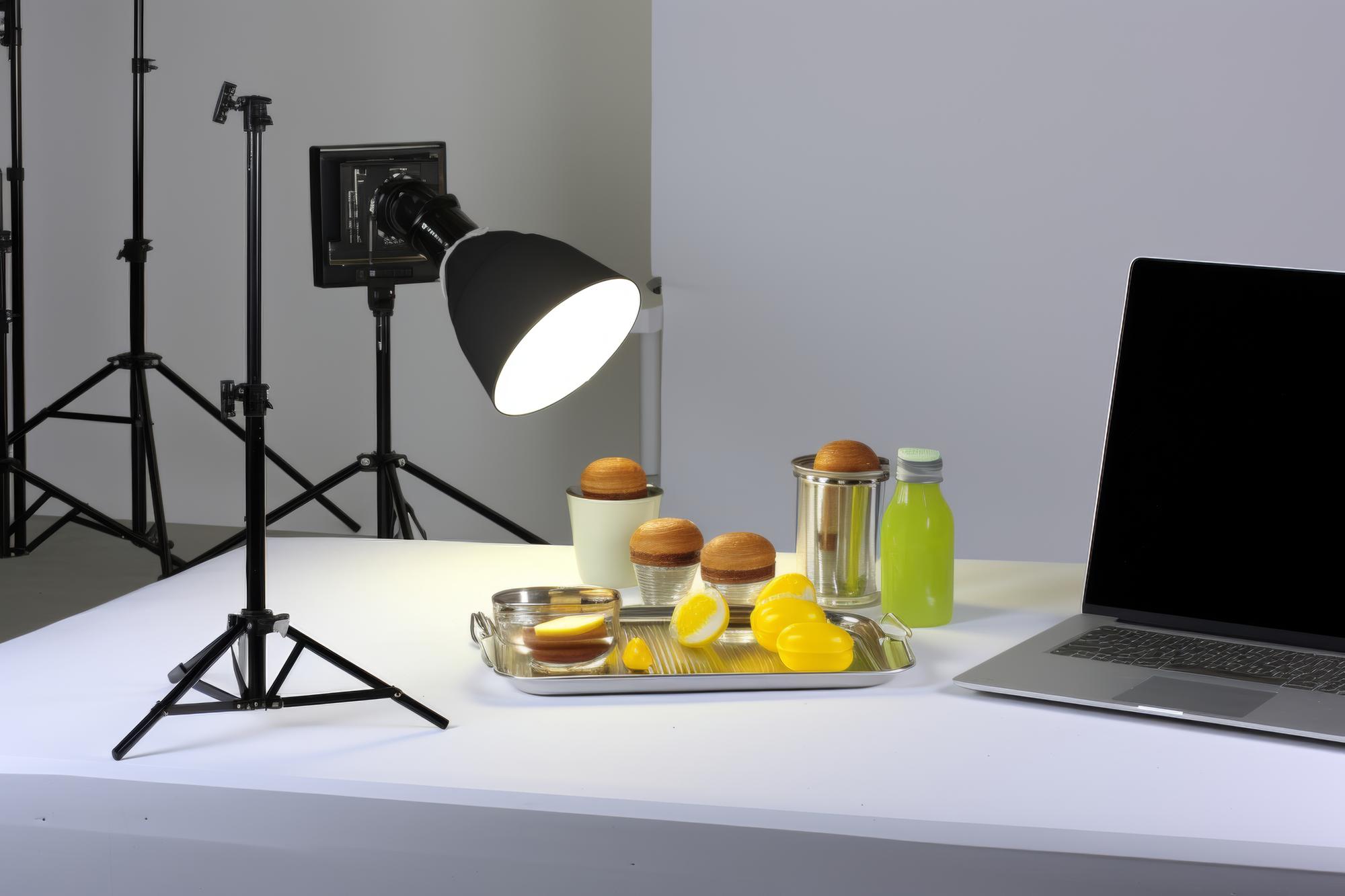 Workspace with camera and lights for live classes